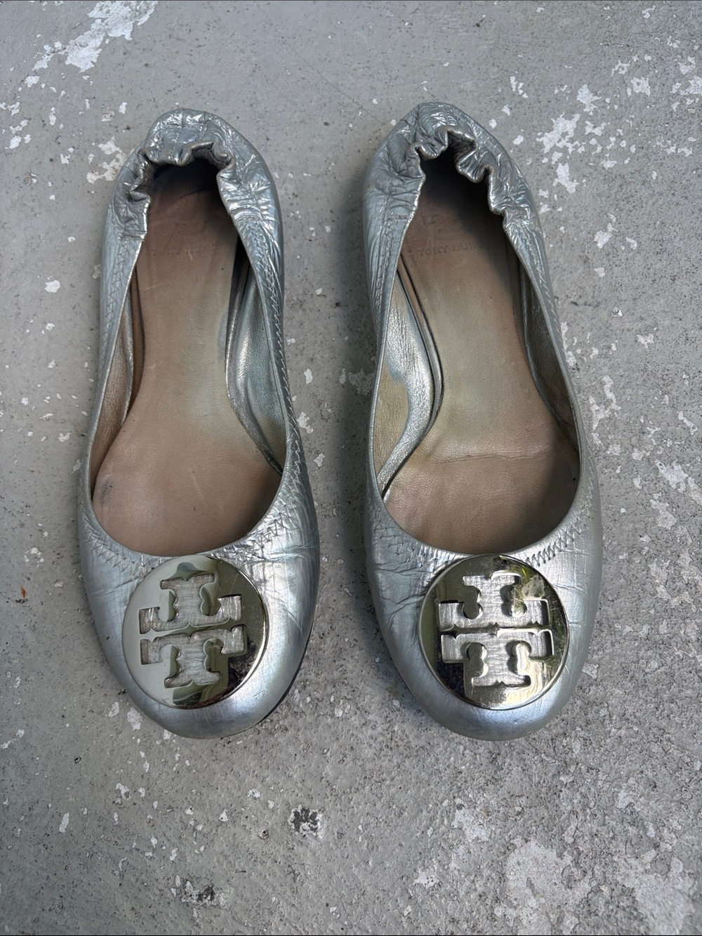 Tory Burch metallic silver ballet flats